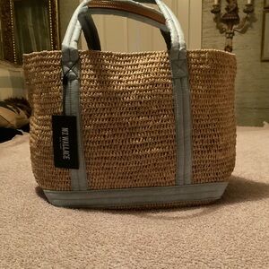 MZ Wallace Tan and Blue Tote Bag with Woven Texture